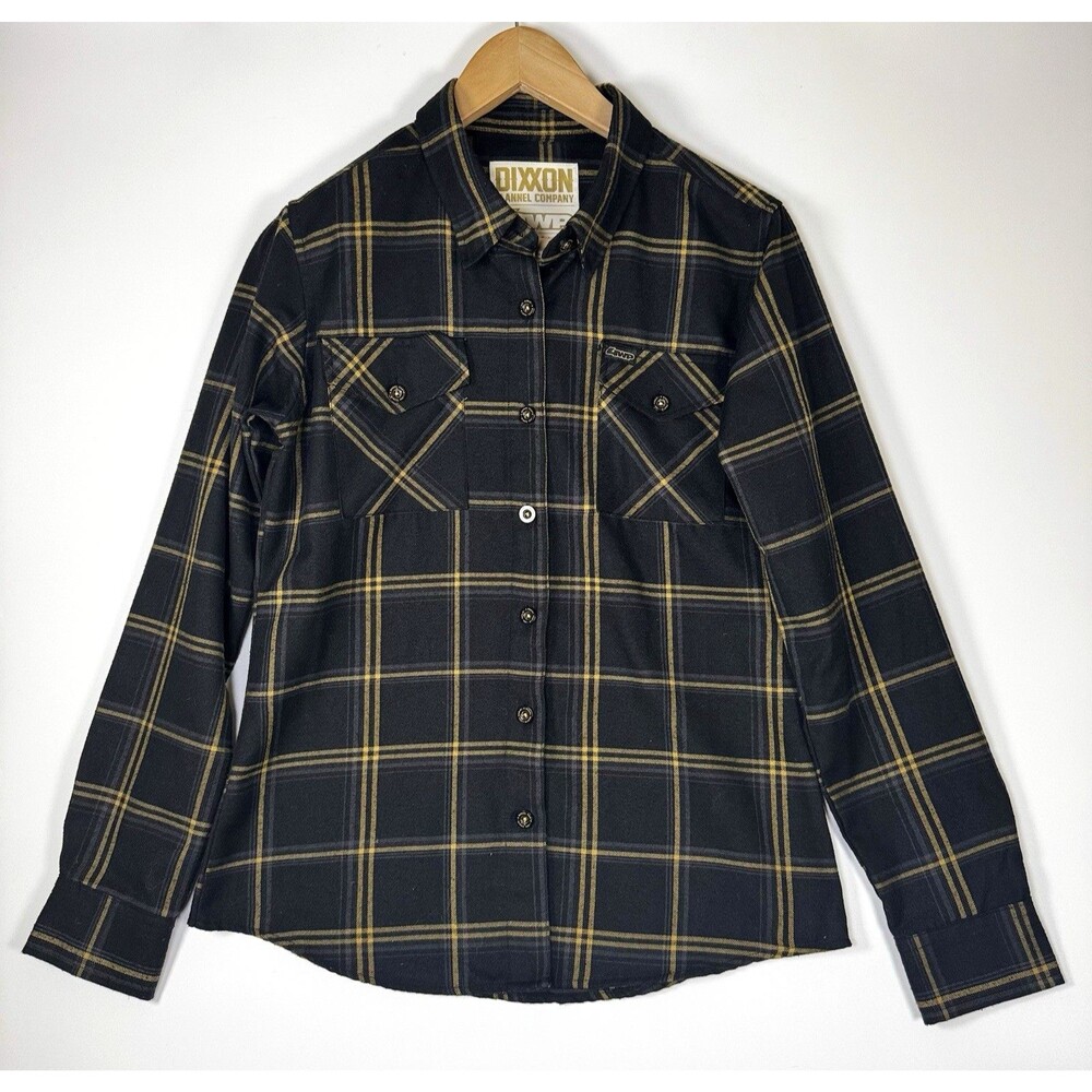 Dixxon Flannel Co Shirt Women Medium Black Gold Plaid Long‎ Sleeve 4WP Exclusive